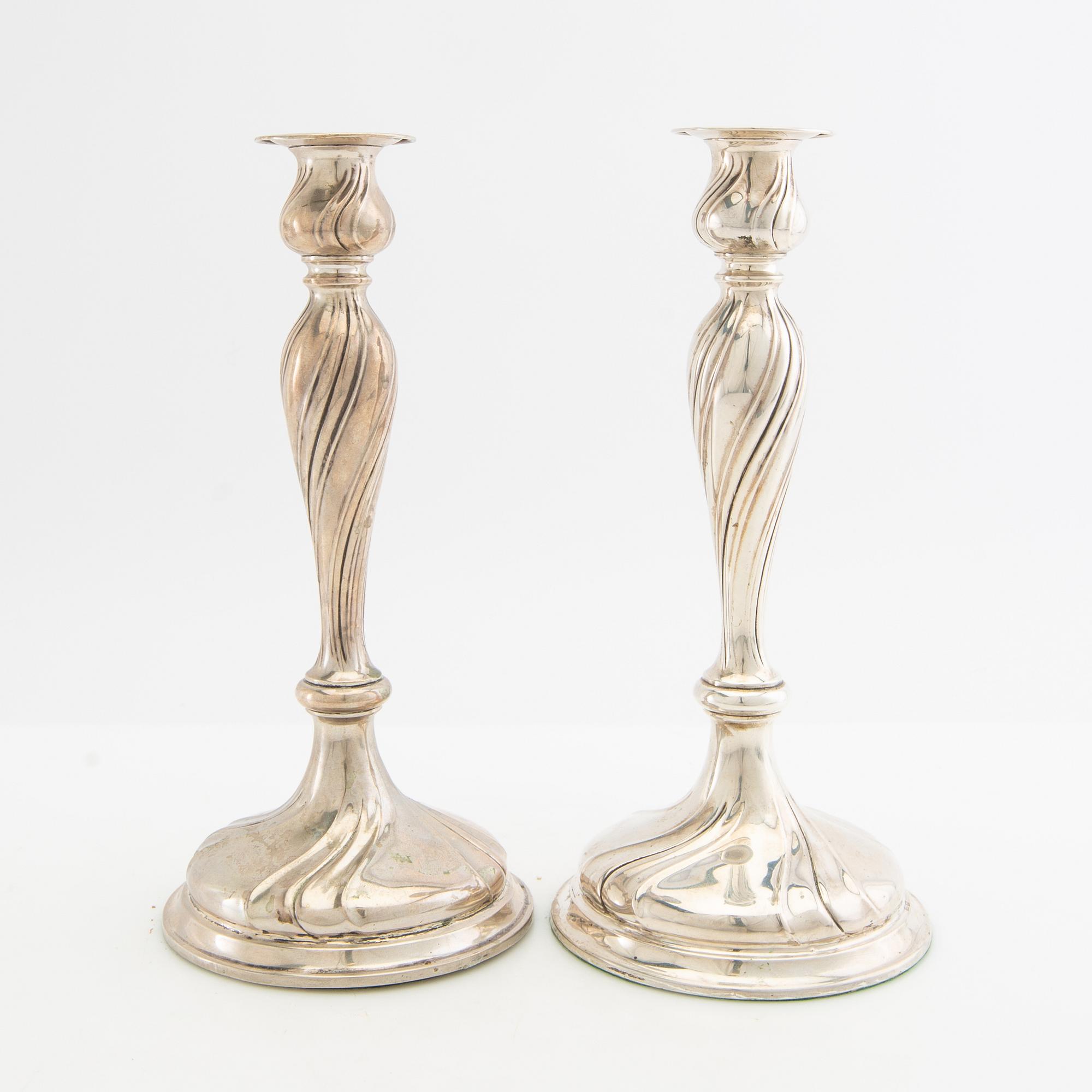 Candelsticks, a pair, silver, probably Hugo Grün, Denmark, 20th century.