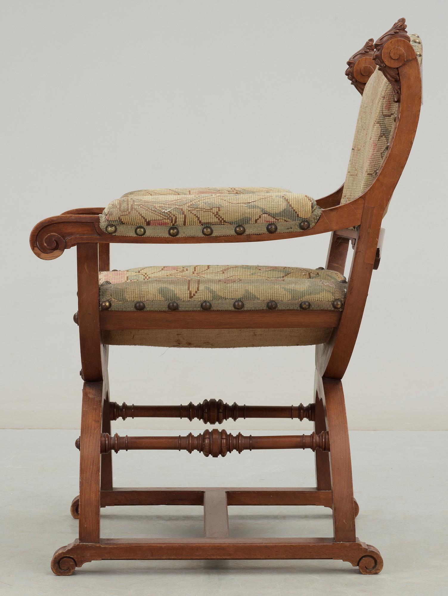 KARMSTOL, s.k. "Dantestol", nyrenässans, 1800-talets slut.