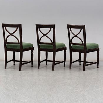 A set of three late gustavian chairs, early 19th century.