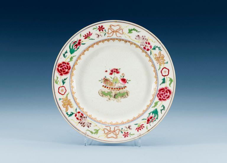 A set of six famille rose dinner plates, Qing dynasty, Qianlong (1736-95). (6).