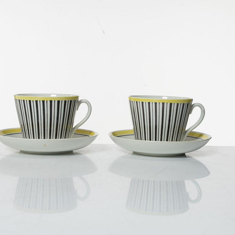 Helmer Ringström, tekoppar med fat, 4 st, flintgods, "Vera", Upsala-Ekeby Gefle.