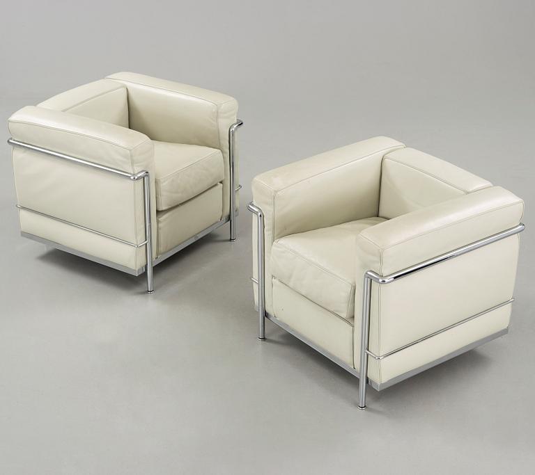 A pair of 'LC2' easy chairs designed by Le Corbusier, Cassina.