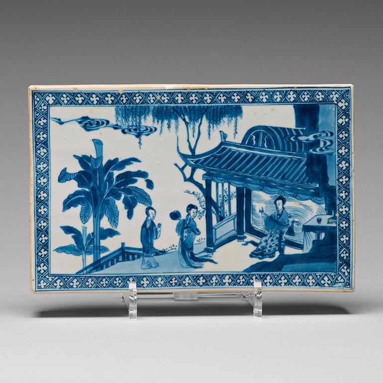 A blue and white screen tile, Qing dynasty, Kangxi (1662-1722).