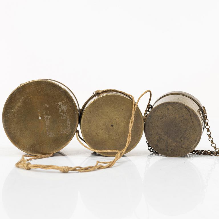Mine compasses 3 pcs, one marked Rosén Falun, 19th century.