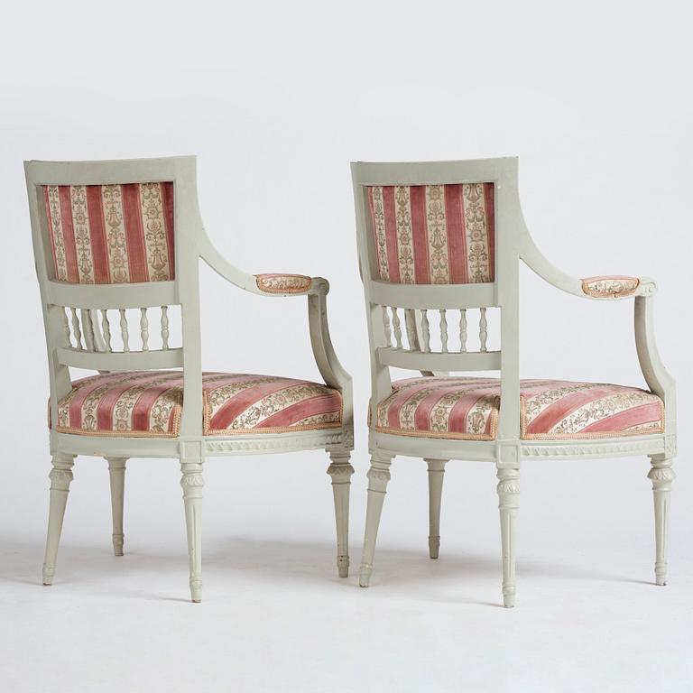 A pair of Gustavian armschairs bu J E Höglander.