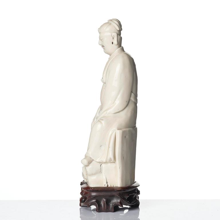 A blanc de chine figure of Guandi, Qing dynasty, 18th century.