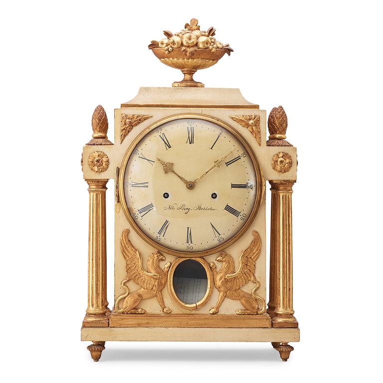 A Gustavian late 18th century mantel clock by N Berg.