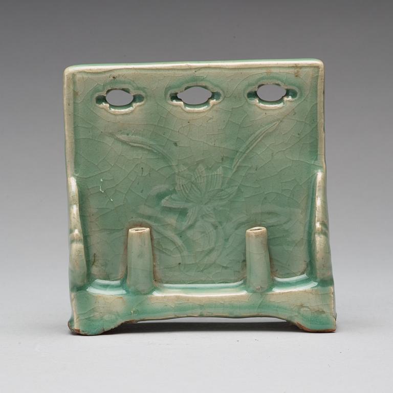 A 'Longquan' celadon table screen, Ming dynasty (1368-1644).