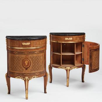 The "De Geer cabinets" a pair of demi-lune cabinets by Georg Haupt (master in Stockholm 1770-1784), Gustavian.