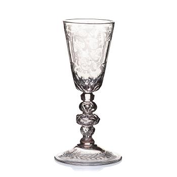 A large German cut and engraved goblet, 18th Century.