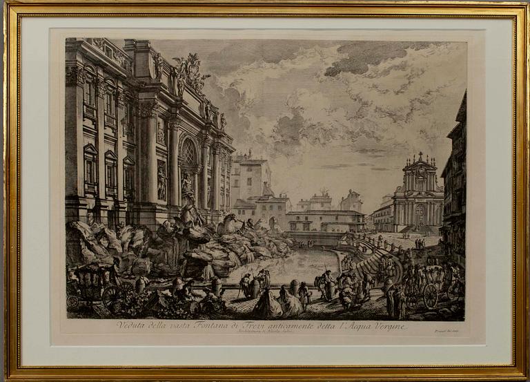 GIOVANNI BATTISTA PIRANESI, KOPPARSTICK, senare avdrag, Veduta della vasta Fontana di Trevi anticamente detta l'Acqua Vergine.