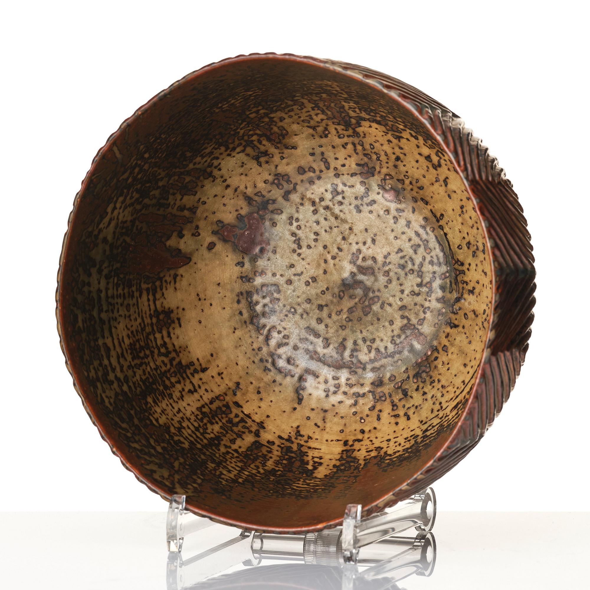 Axel Salto, a 'fluted style' sung glazed stoneware bowl, Royal Copenhagen, Denmark 1964, model 20868.