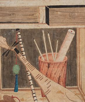 Two Chinese panels, by unknown artist, ink and colour on paper laid on board, Qing dynasty, 18th Century.
