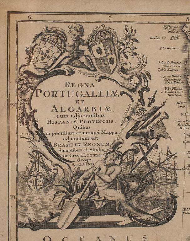 KARTA, "Regna Portugalliae et Algarbiae cum adjacentibus ...", GF Lotter 1762.