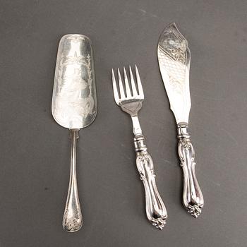 K ANDERSSON serveringsbestick 5 + 2 + 1 st silver (och nysilver) Stockholm 1896.