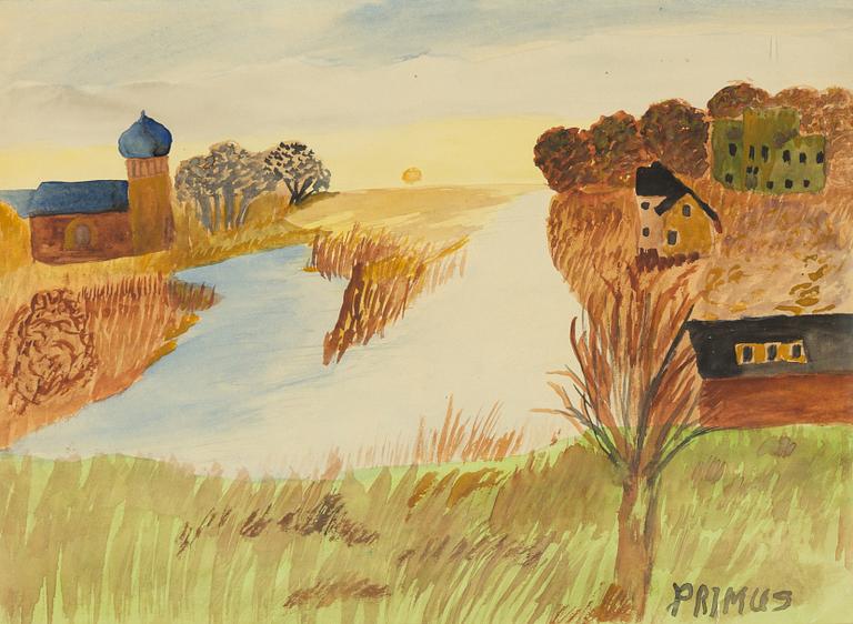 Primus Mortimer Pettersson, akvarell, signerad Primus.