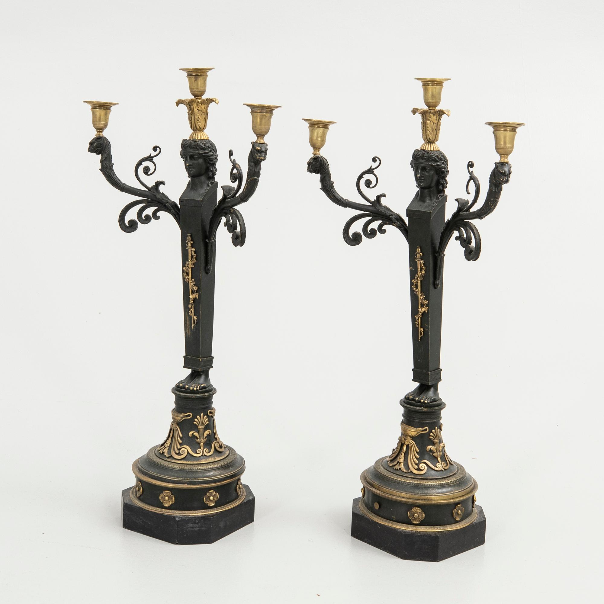 Candelabra, a pair, Empire style, mid-19th century.