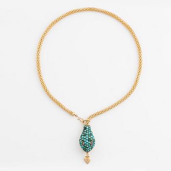 Collier guld i form av orm med turkoser och rubiner.