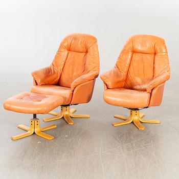 Skalma Denmark, two armchairs with footstool, leather, 20th century later part.