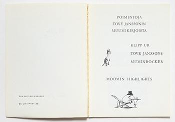Tove Jansson, book, 'Muumi Hvitträskissä Mumintrollet i Hvitträsk 1974' signed, along with two signed postcards.