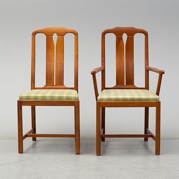 A second half of the 20th century table, two armchairs and six chairs "Ambassadör" by Carl Malmsten.