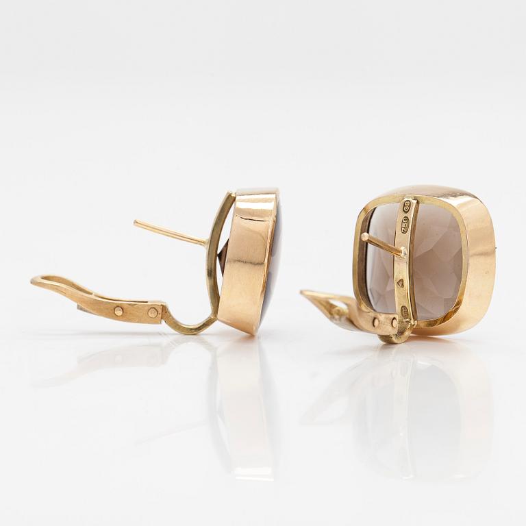 Torbjörn Tillander, Earrings, 18K gold and smoky quartz, Helsinki 1984.