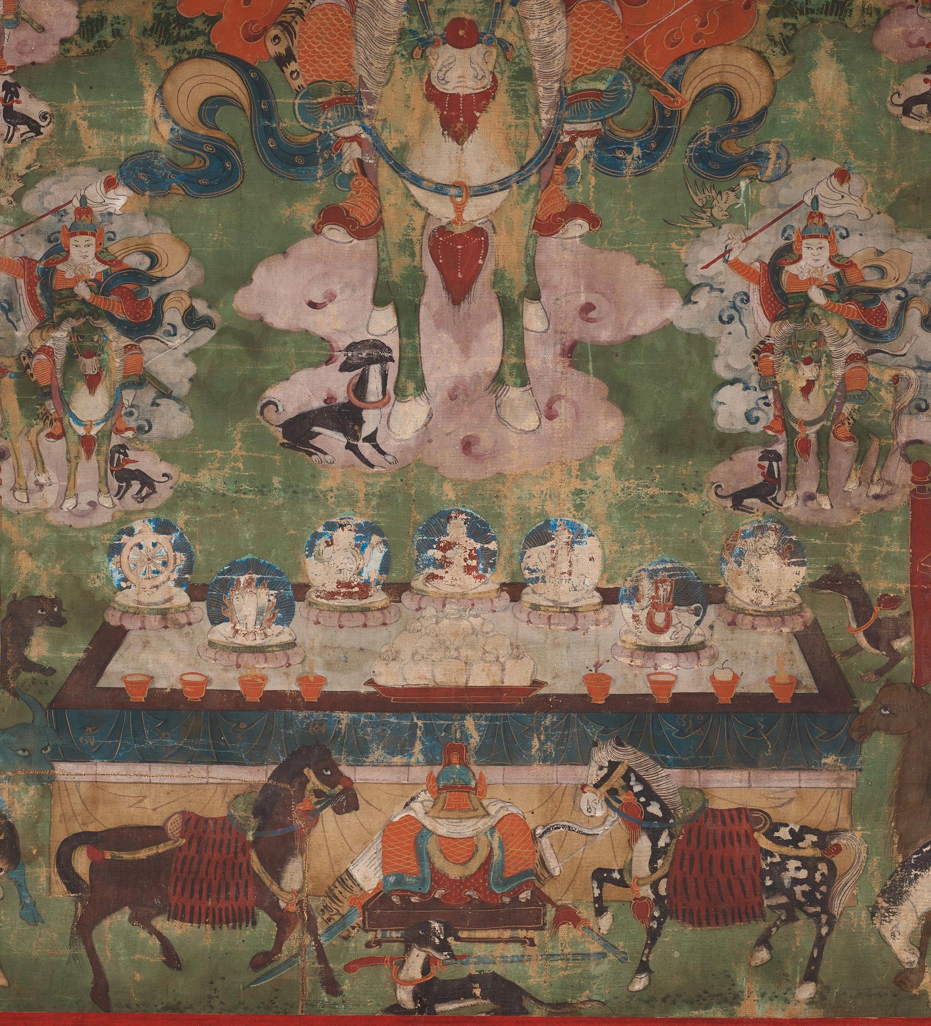 A Mongolian thangka depicting the nine Drala brothers, 19th century.