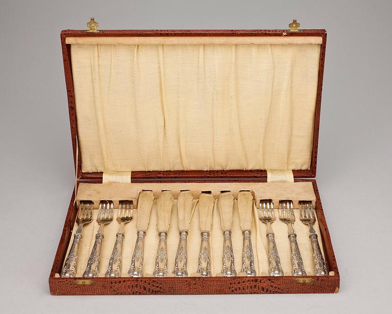 FISKBESTICK, 12 delar, silver, Sheffield, England, 1930. Tot vikt ca 370.