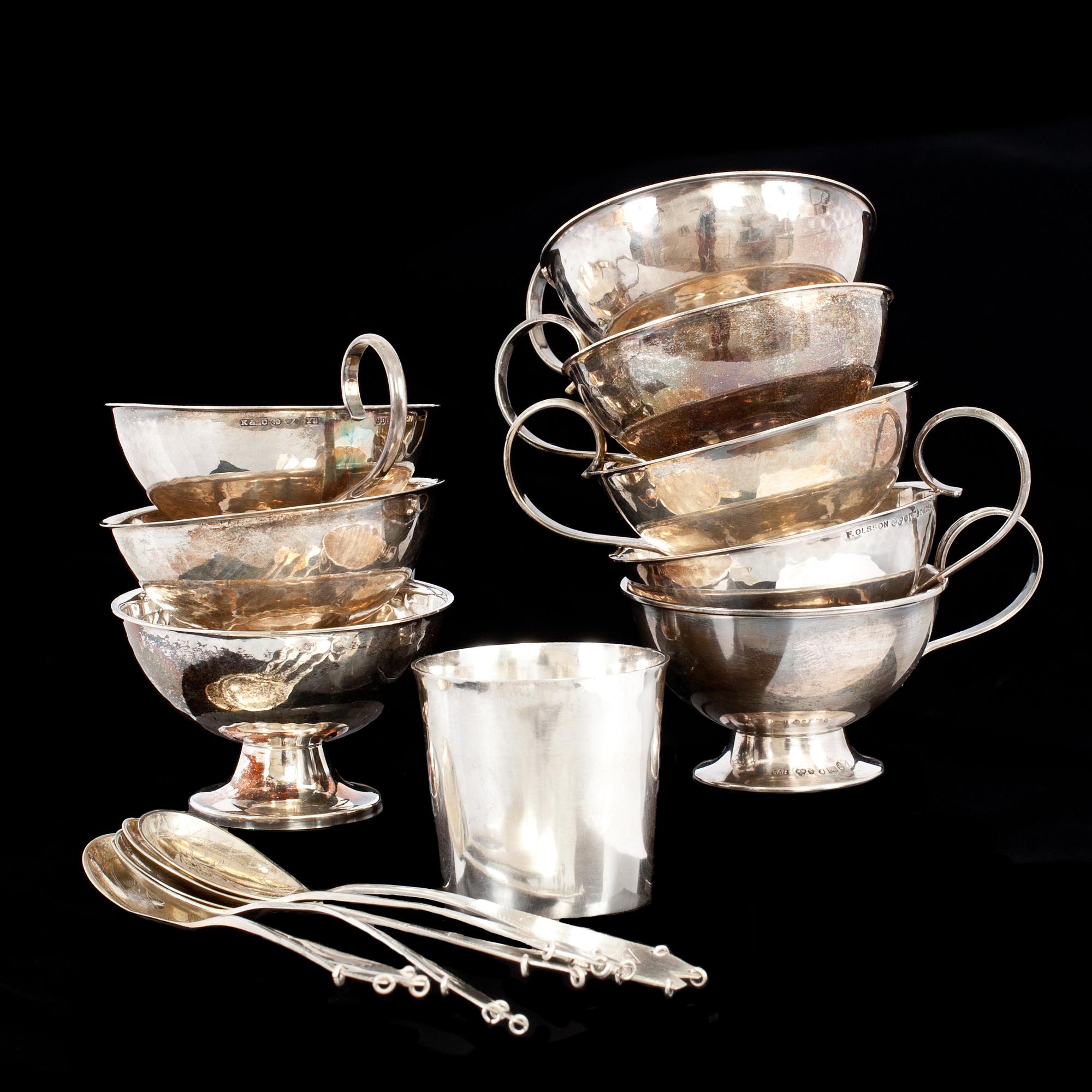 PARTI SILVER, 14 delar, bl.a. K & E Carlson, Göteborg, 1948. Vikt ca 380 g.