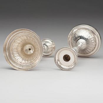 A pair of Swedish 18th century silver candlesticks, marks of Johan Fredrik Wildt, Stockholm 1796.
