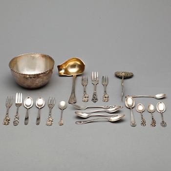 PARTI SILVER, 21 delar, bl. a GAB, 1928. Tot vikt 500 gram.