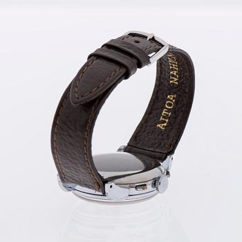 ARMBANDSUR, herr, Girard Perregaux "triple-date" kronograf, stål. Original box. 1940-tal.