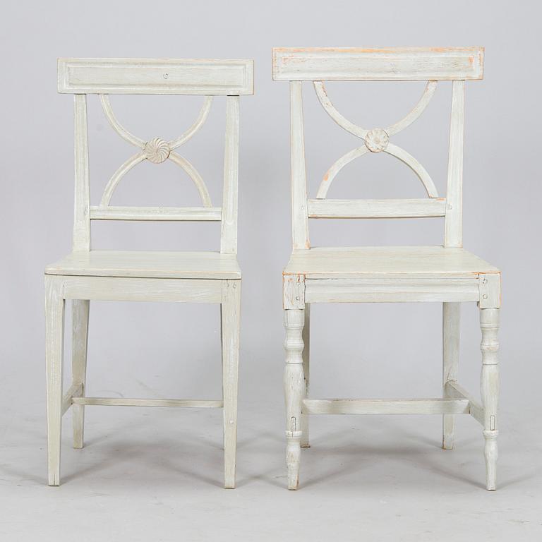 Two similar late gustavian chairs, early 19th century.