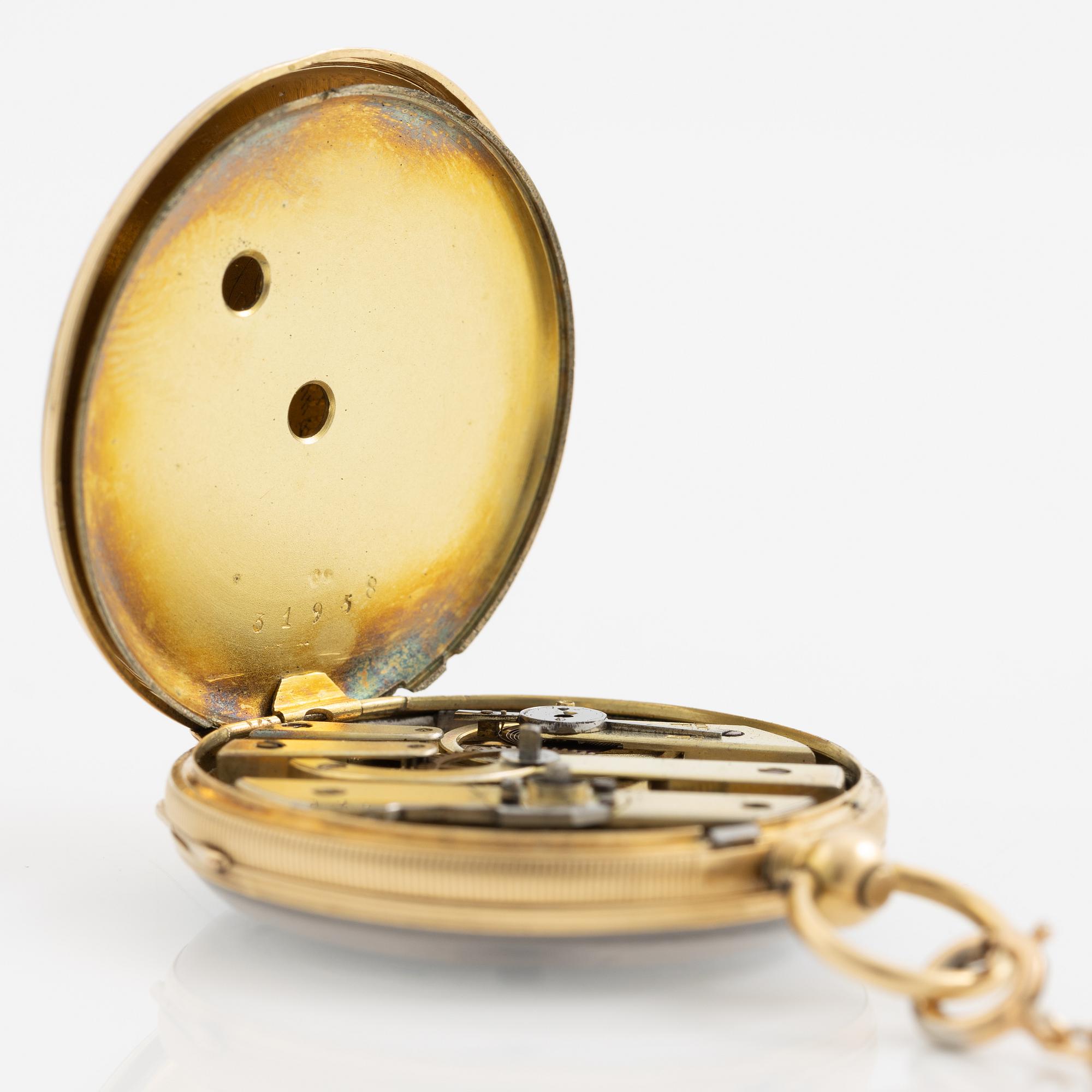 Pocket watch, 18K gold, 36.5 mm.