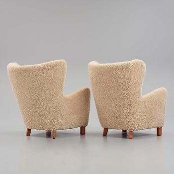 A pair of easy chairs, Denmark 1940s.