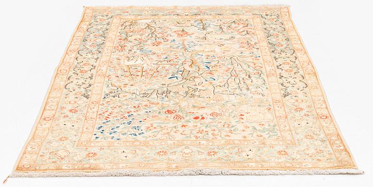 A part silk Theran rug, c. 216 x 136 cm.