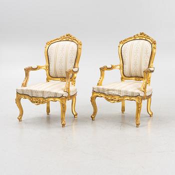 Sofa and a pair of armchairs, Rococo style, second half of the 20th century.