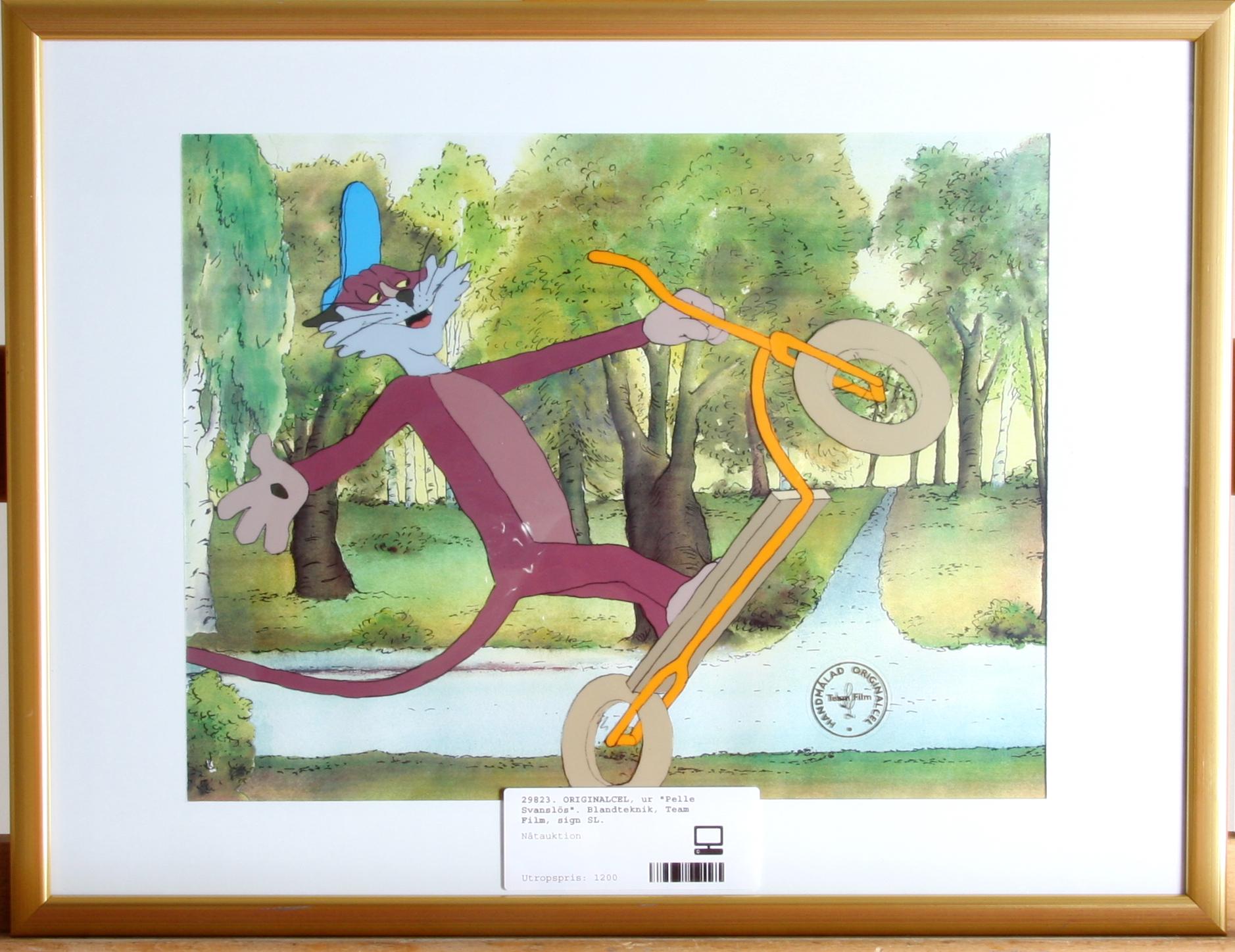 ORIGINALCEL, ur "Pelle Svanslös". Blandteknik, Team Film, sign SL.