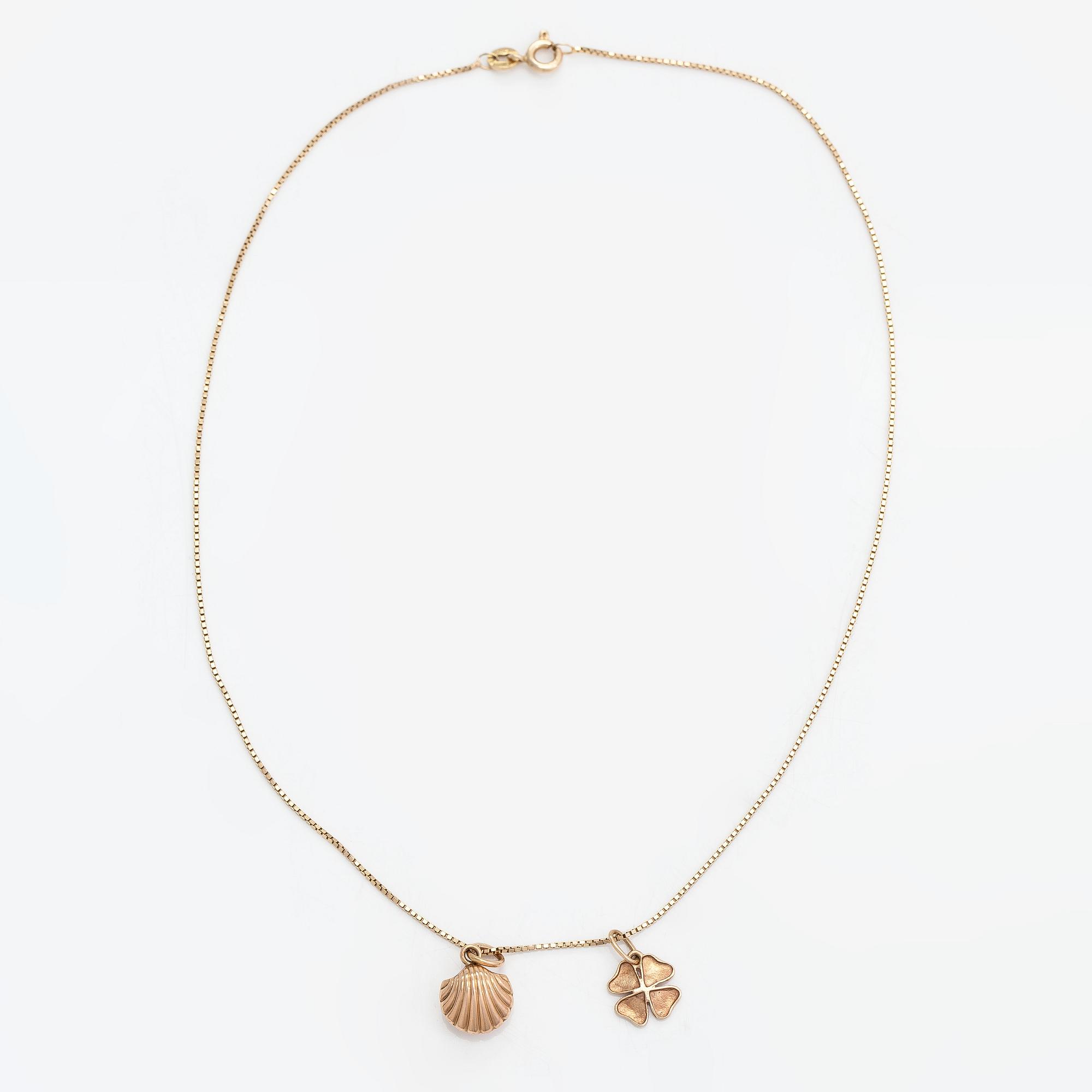 Halsband, 2 st hängen, 14K guld.