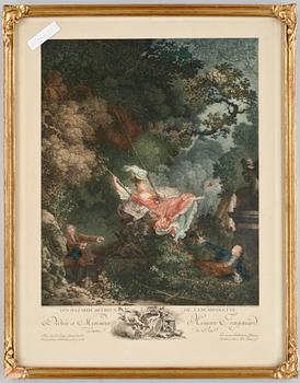 Jean Honoré Fragonard · JEAN HONORÉ FRAGONARD, efter, kolorerat kopparstick, omkring år 1900.