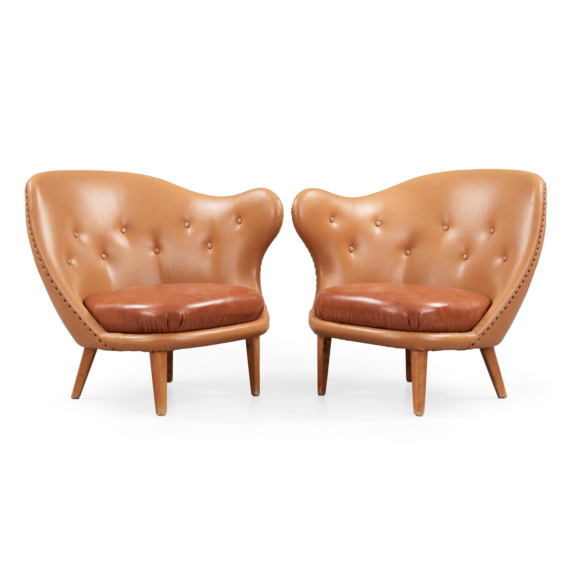 Arne Norell, A pair of Arne Norell 'Tummen/ The Thumb' easy chairs, Gösta Westerbergs Möbler, Stockholm 1950's.