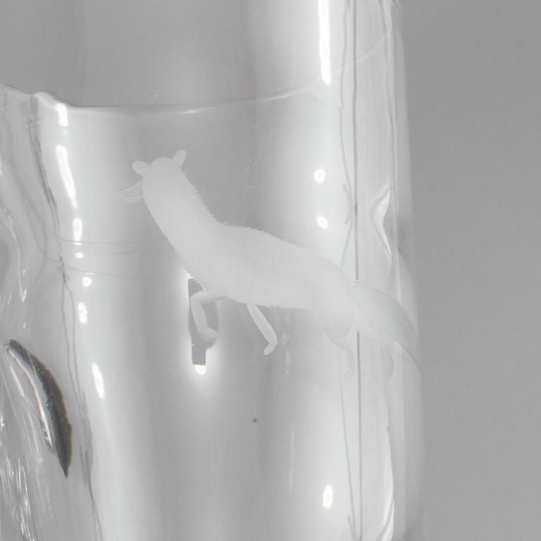 BRICKA samt GLAS, 5 delar, glas och vitmetall, Kosta och GAB, glas daterat 1937?.