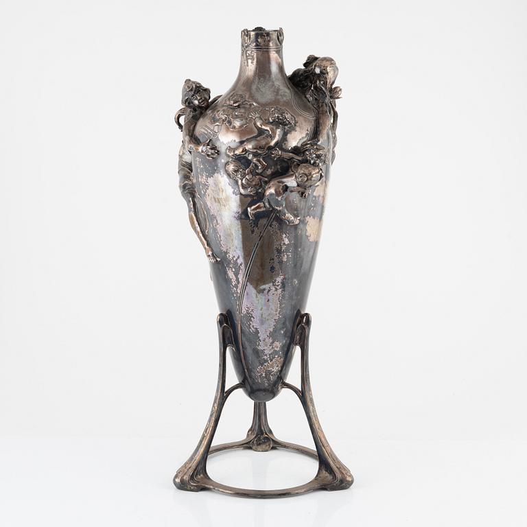 Floor vase, nickel silver, Art Nouveau, signed H Meinhardt, circa 1900.