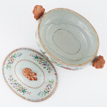 A famille rose 'double peacock' tureen with matched cover, Qing dynasty, Qianlong (1736-95).