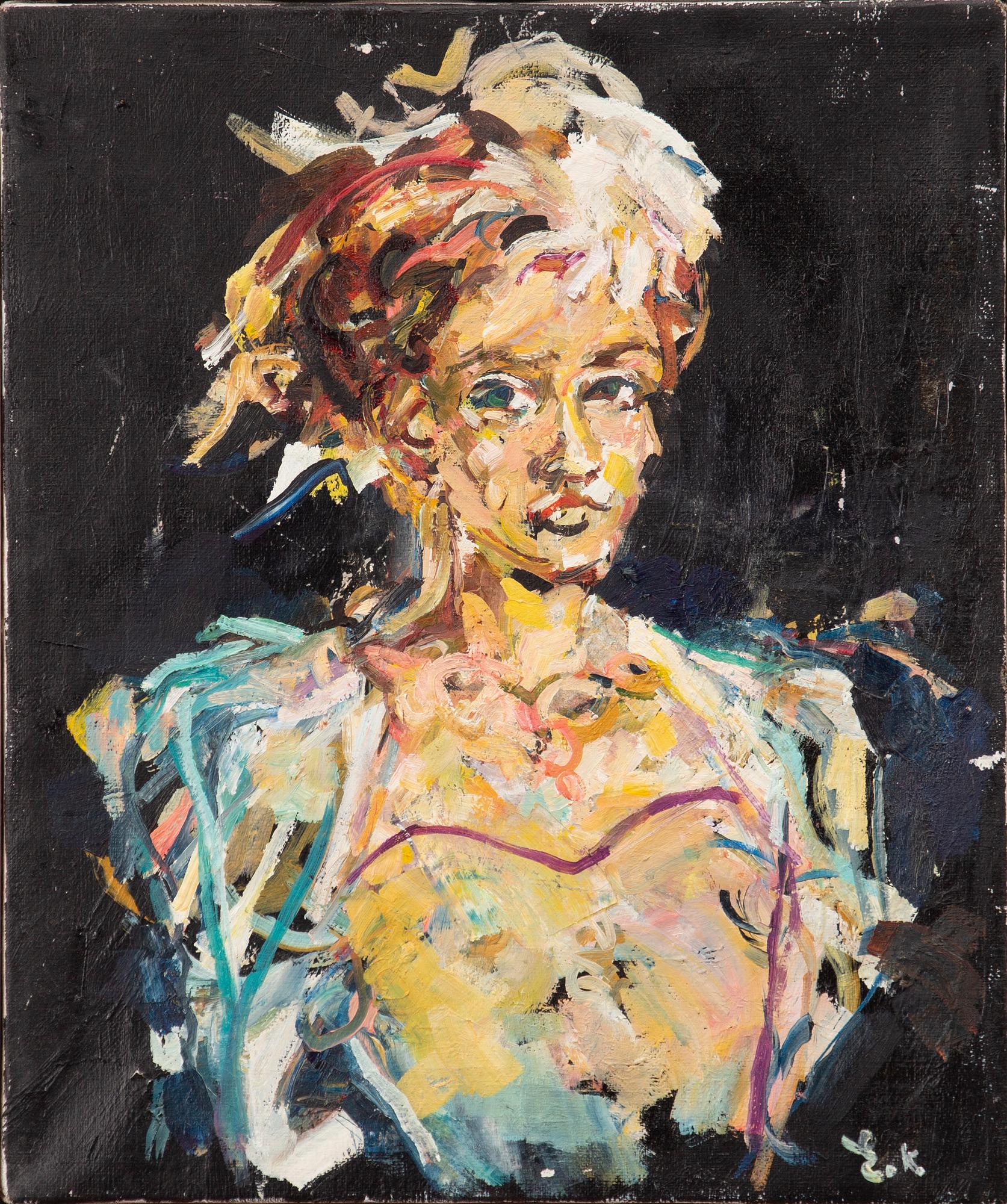 Elin Källman, "Woman against black background".