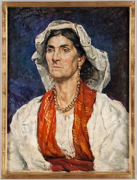Julius Le Blanc Stewart, Woman with red scarf and white headdress.