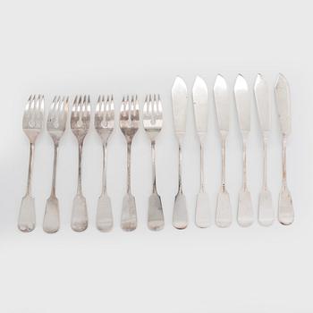 Tillander, a set of 28 silver fish cutlery, Helsinki, 1974-83.