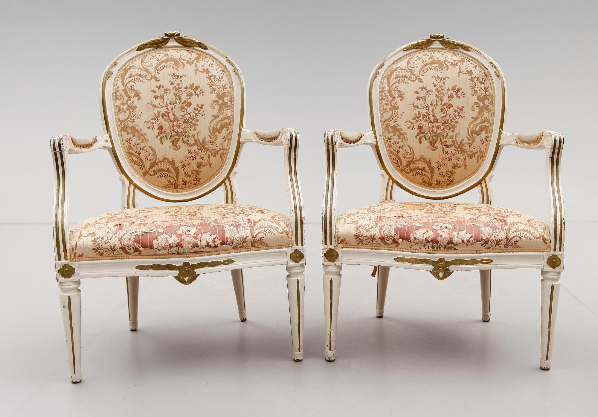 KARMSTOLAR, 1 par, gustavianska, 1700-talets andra hälft.