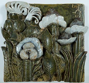 Lisa Larson, an earthenware flower relief, signed Lisa L Sweden, Gustavsbergs Studio hand mark.