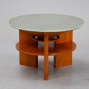 Bo Notini, a Swedish Modern elm veneered and etched glass coffee table from Glössner & Co, 1940's.